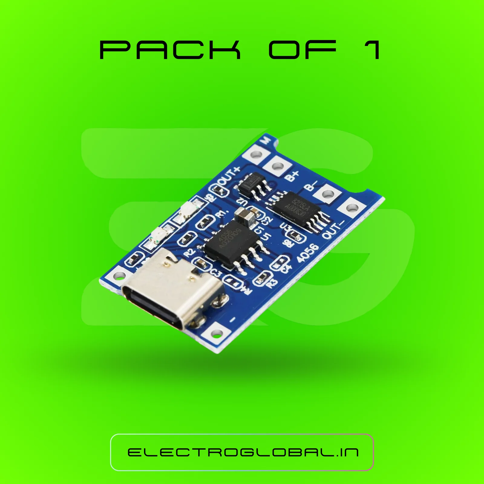 TP4056 Charging Module Type C | 18650 Battery Charger Module, Power Bank Module | 3.7V Li Ion Battery Charging, Battery Protection and USB Type C Charging (Pack of 1) 3